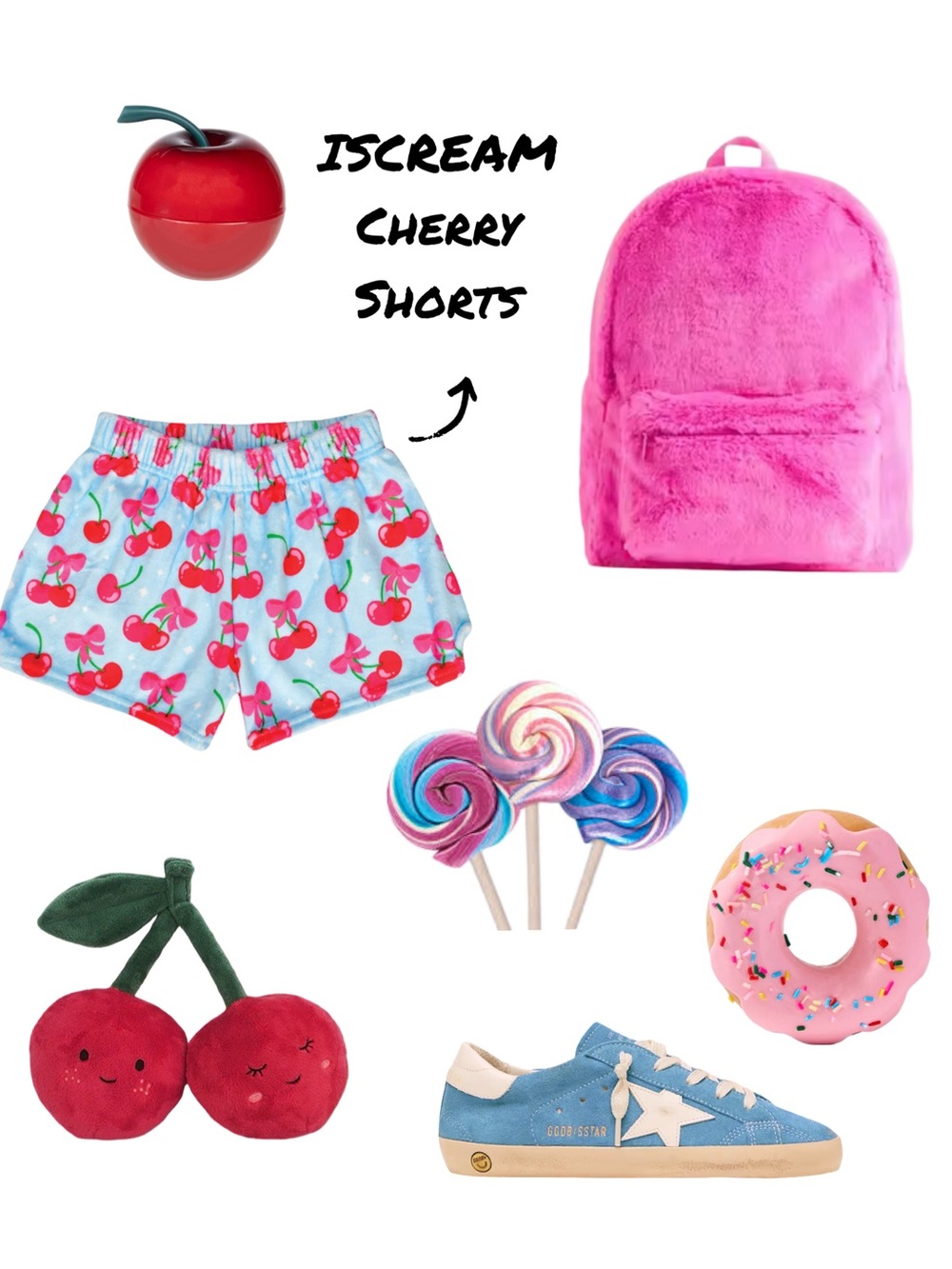 Cherry Print Kids Shorts in Pink & Light Blue - IScream